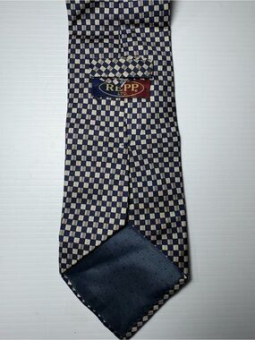 Navy and Cream Check Men's Silk Tie